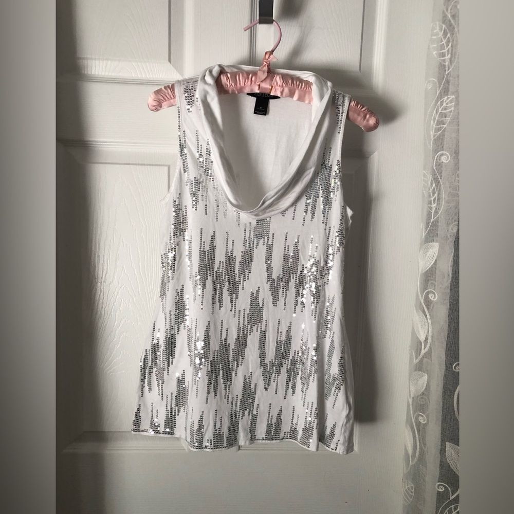 White House black market sequin solid tank top blouse cotton modal blend size S